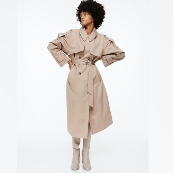 H&M Double-breasted Trench Coat Beige Sz XS NWT - Picture 2 of 10